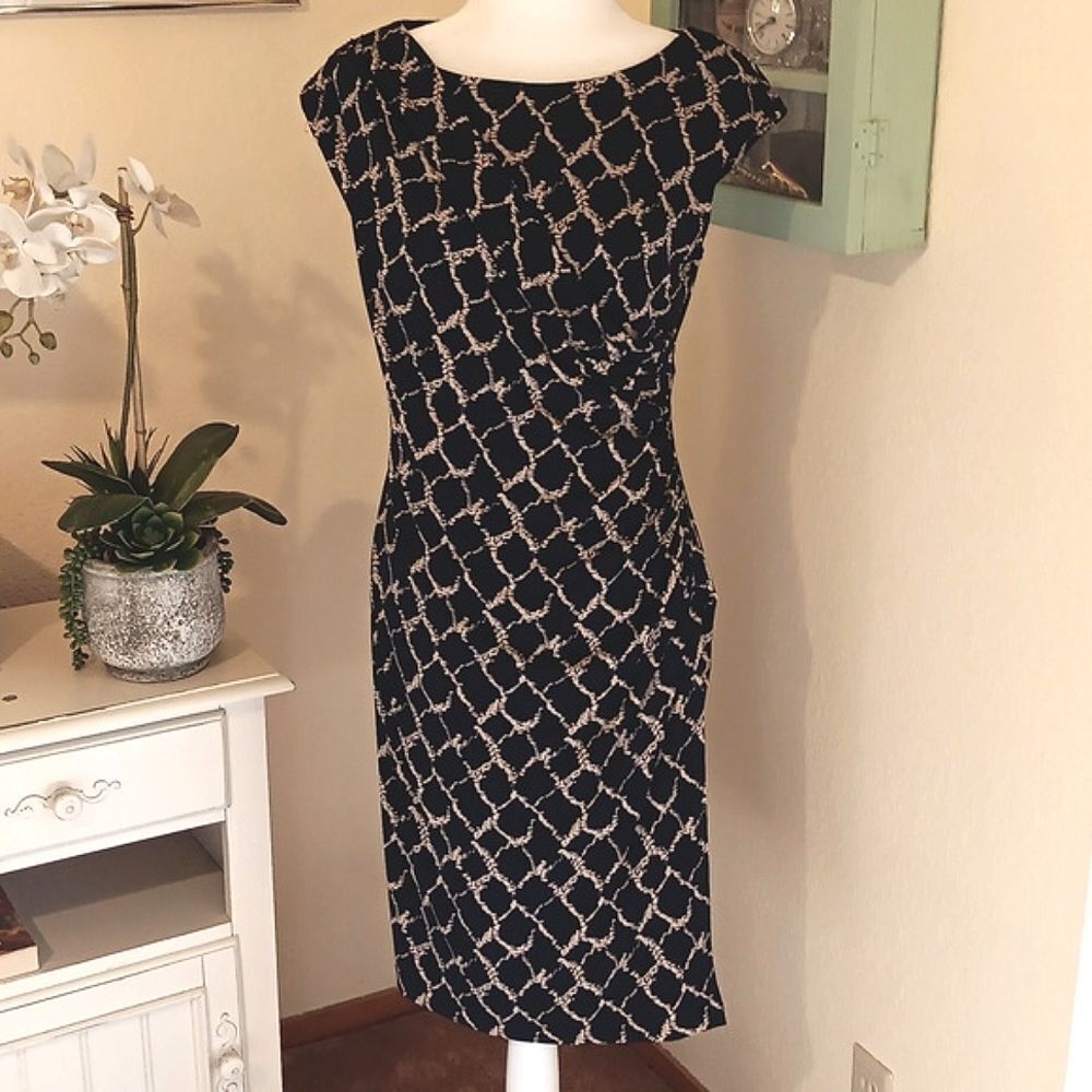 Connected Apparel Elegant Black And Cream Dress. Career. Professional.